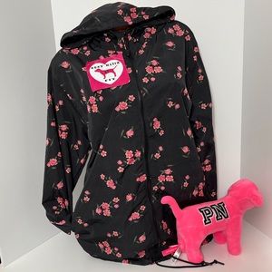 Victoria’s Secret PINK XS/S Logo Windbreaker Anorak Jacket Zip Up Floral